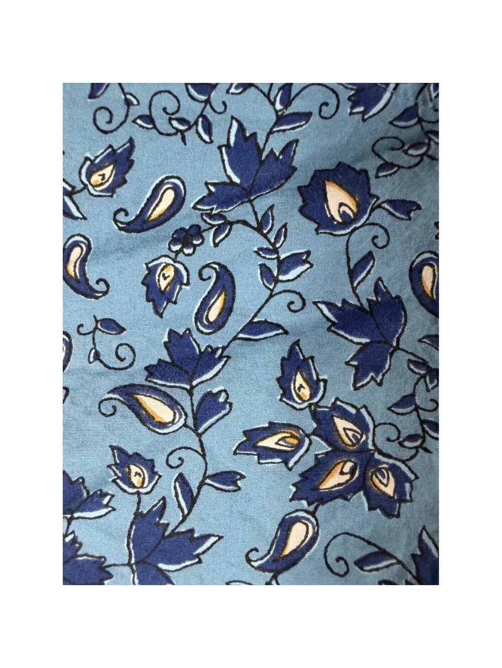 J.Crew Blue Floral Paisley Smocked Cuff Blouse Top Womens Large Cotton Blend